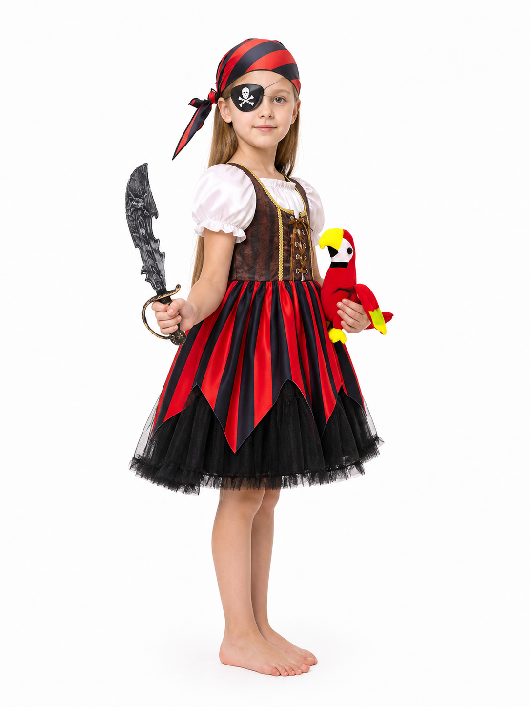 Pirate Costume with Dress and Carnival Accessories side view