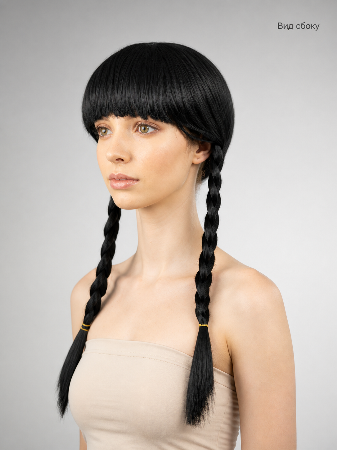 Black Carnival Wig with Long Braids and Bangs side view