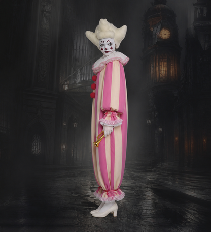 Striped Carnival Clown Jumpsuit with Pom-Poms side view