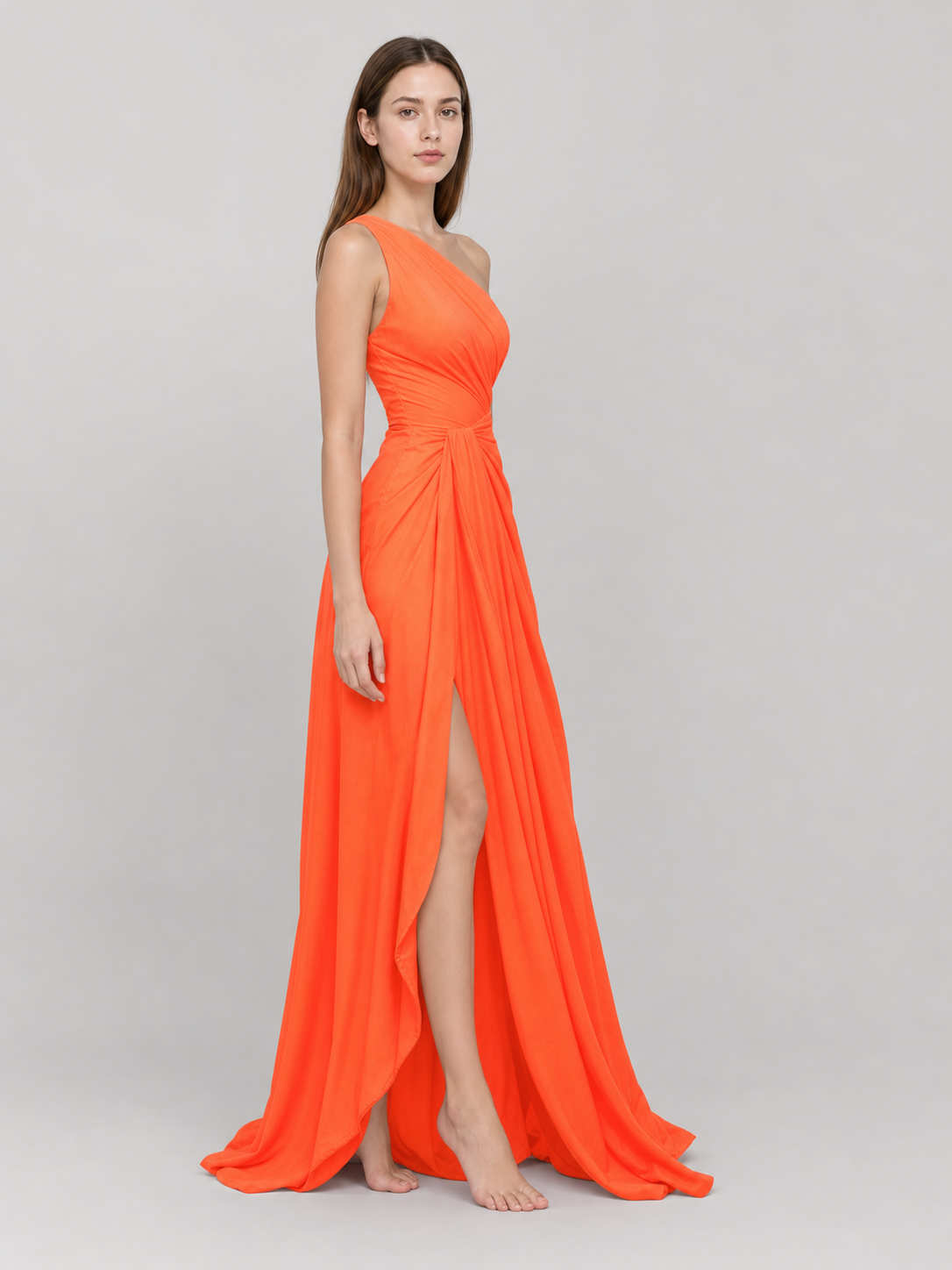Asymmetrical One-Shoulder Maxi Dress, Orange