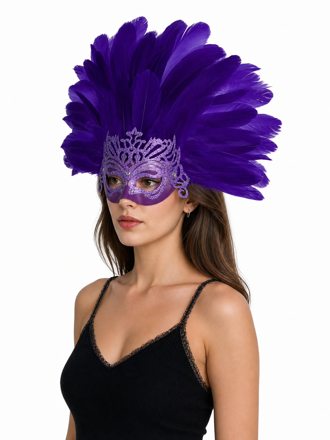 Carnival Headpiece with Feathers and Mask