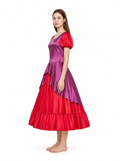 Dress with Puff Sleeves, Layered Skirt side view