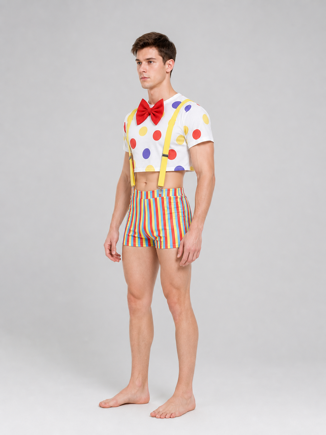 Clown Costume with Multicolored Wig and Accessories
