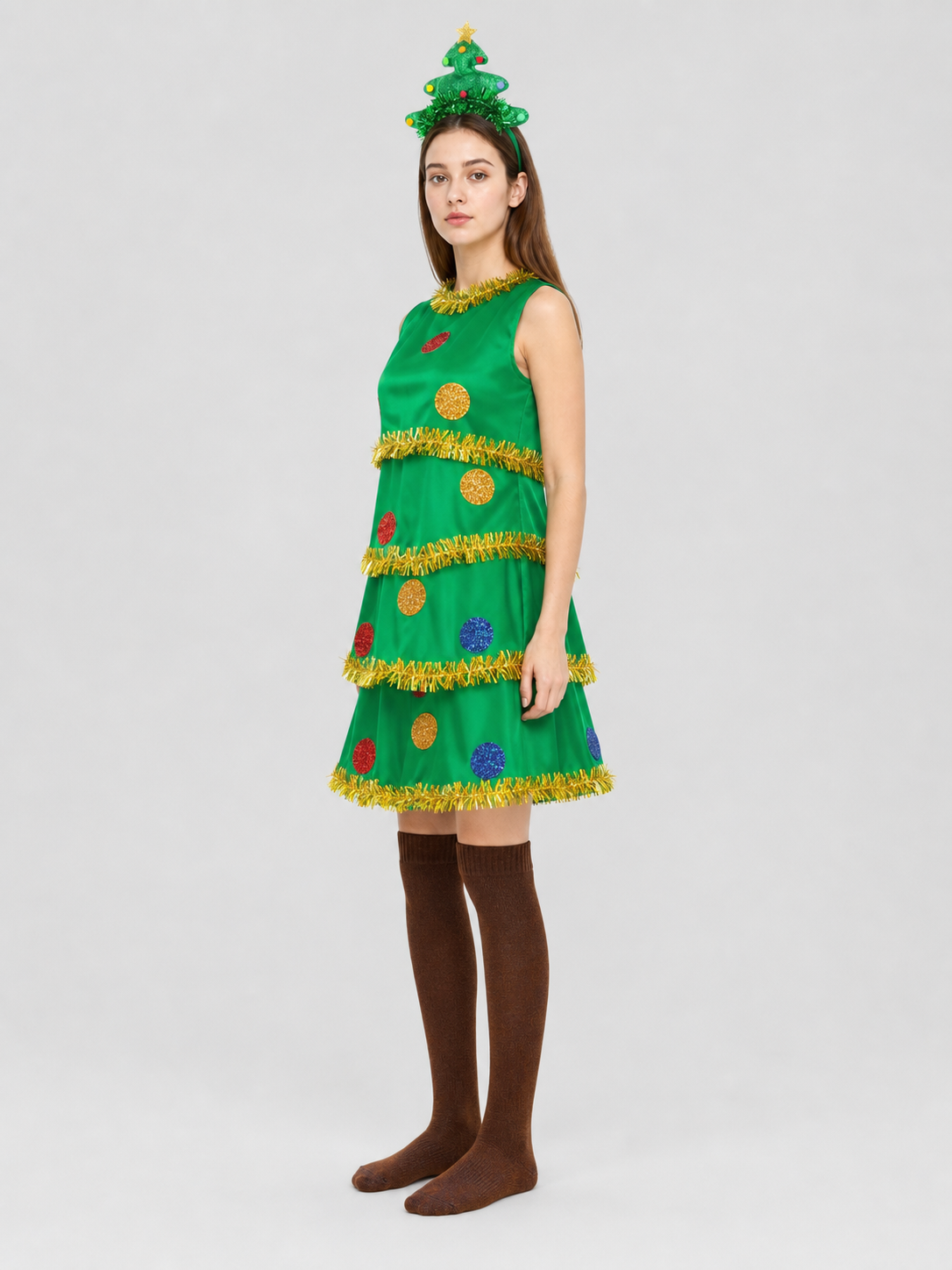 Christmas Tree Costume with Layered Skirt and Decorations