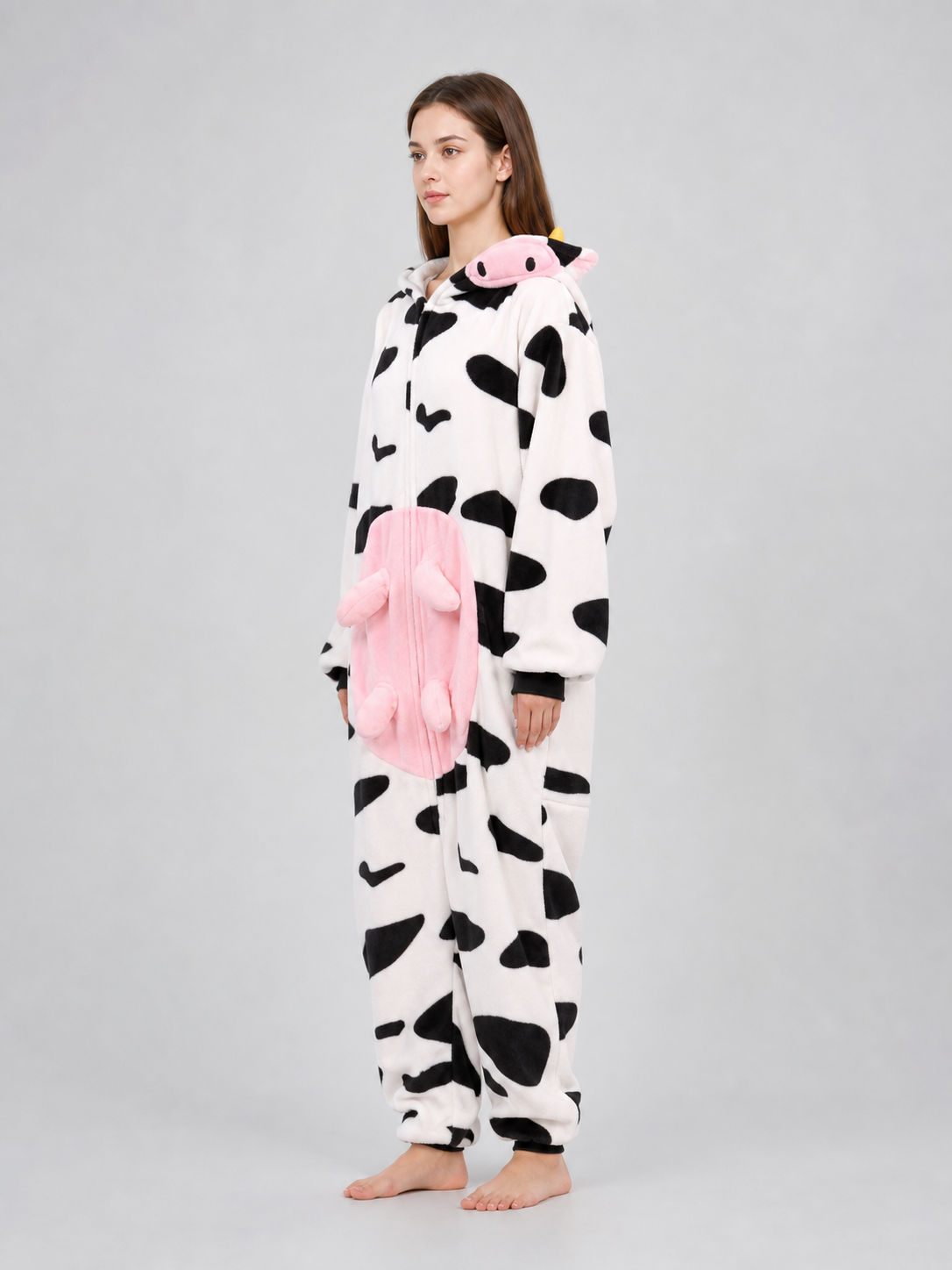 Cow-Print Hooded Kigurumi Jumpsuit