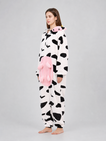 Cow-Print Hooded Kigurumi Jumpsuit