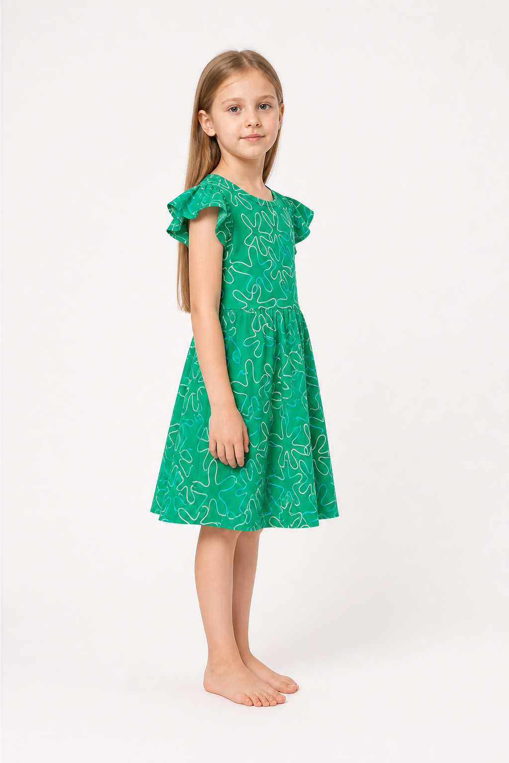 Inside Out 2 Cosplay Dress, Green with Flowers side view