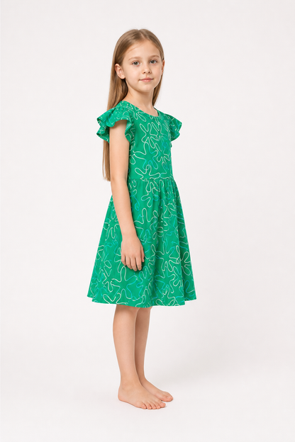 Inside Out 2 Cosplay Dress, Green with Flowers side view