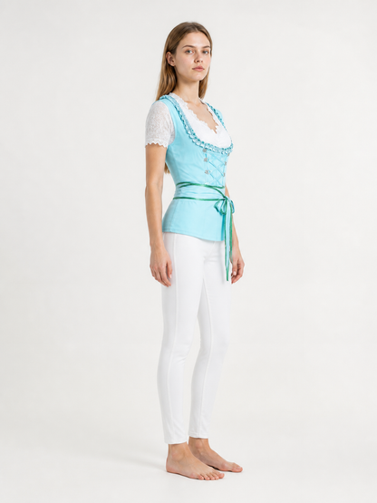 Lace Blouse with Crisscross Ties and Waist Tie for Oktoberfest side view