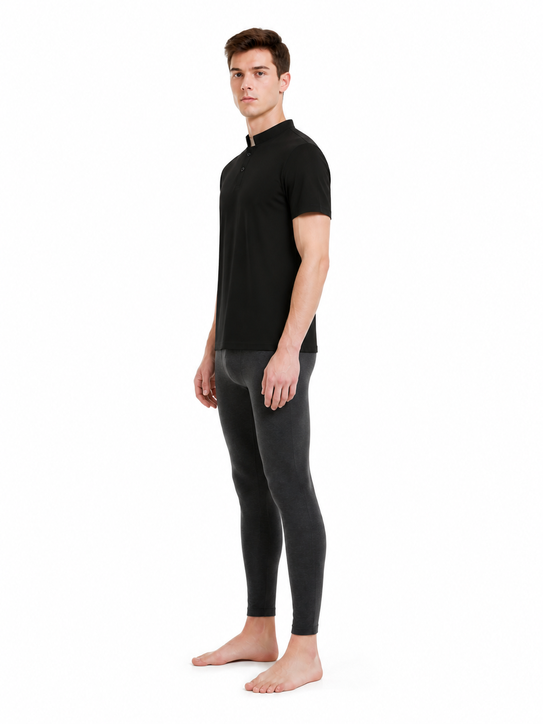 Black Short-Sleeve T-Shirt with Stand Collar side view