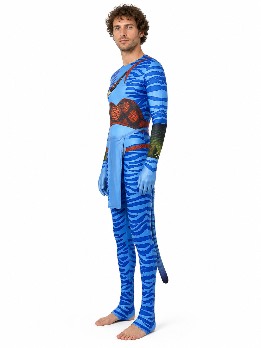 Avatar Cosplay Jumpsuit with Tail for the Stage side view