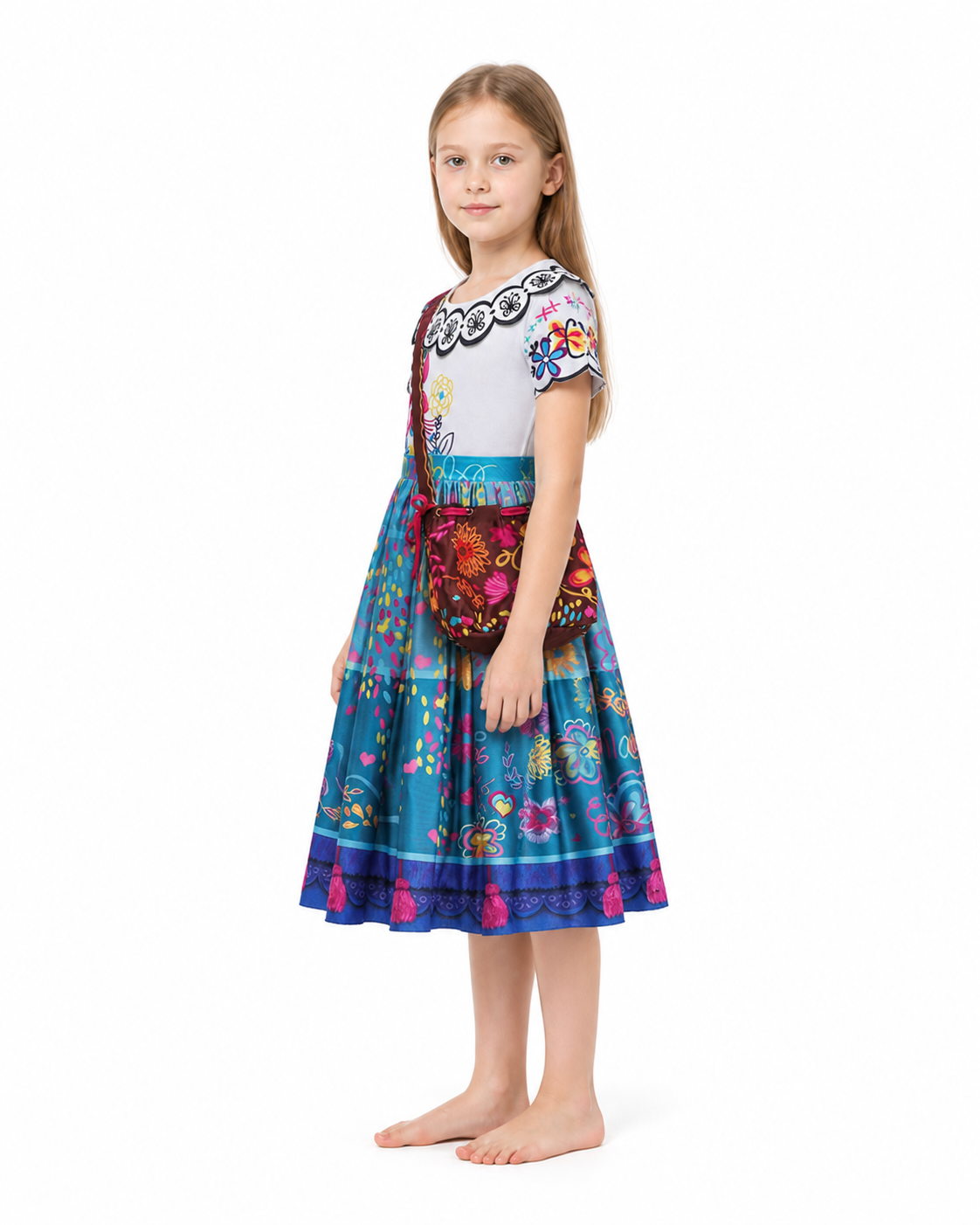Girls' Multicolor Princess Dress with Floral Print side view