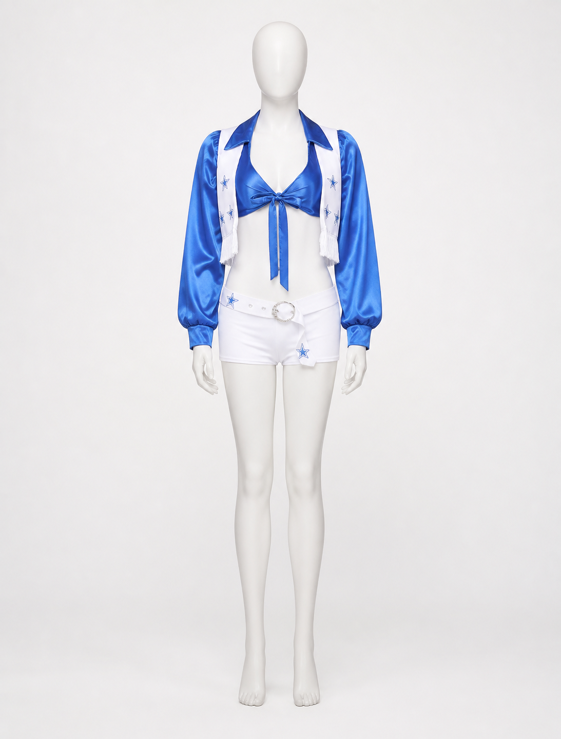 Blue and White Cheerleading Costume with Stars side view