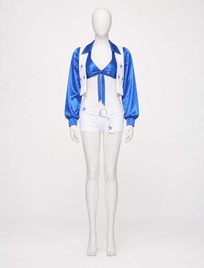 Blue and White Cheerleading Costume with Stars side view