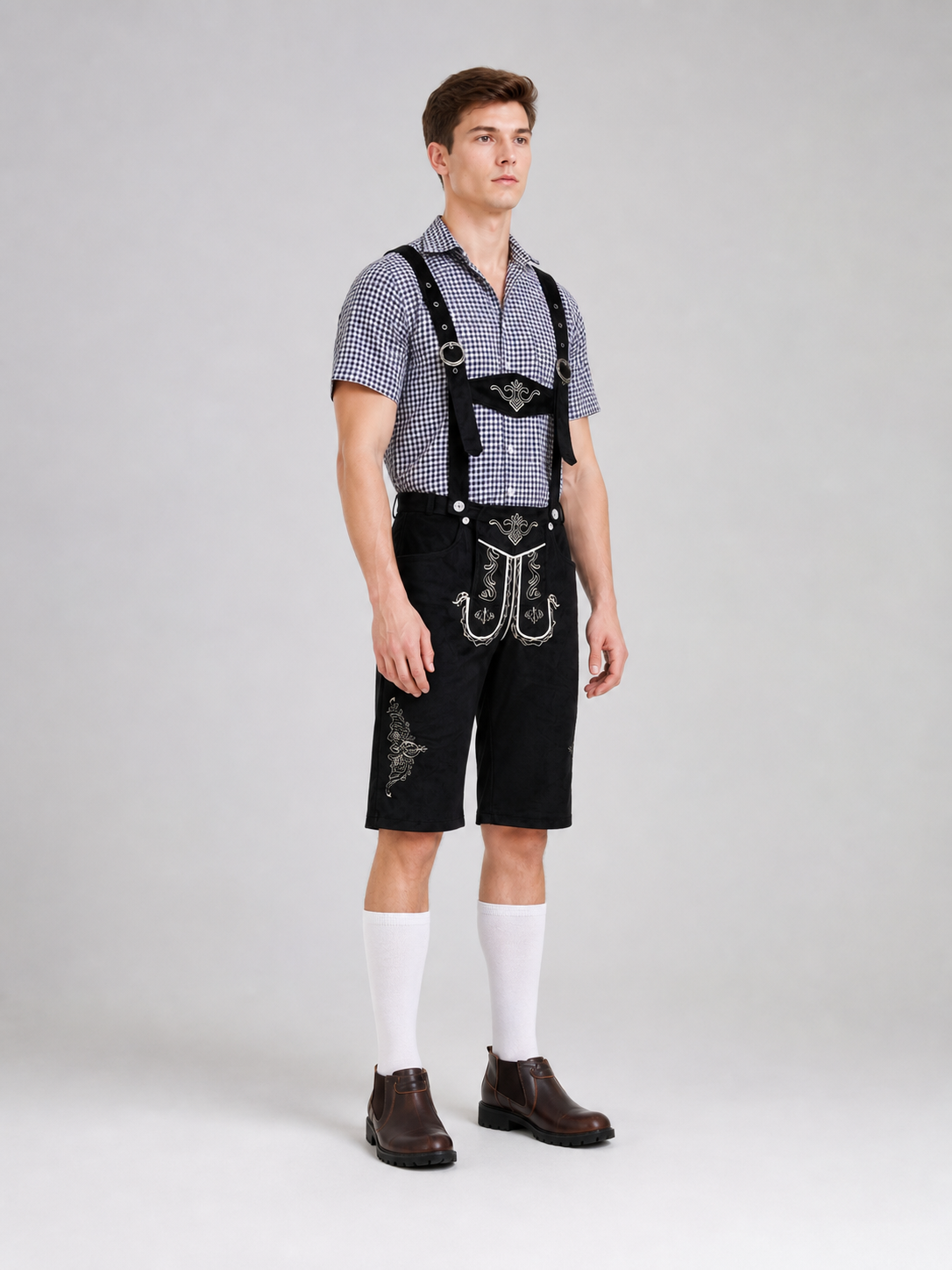 Historical Costume with Suspenders and a Checkered Bib