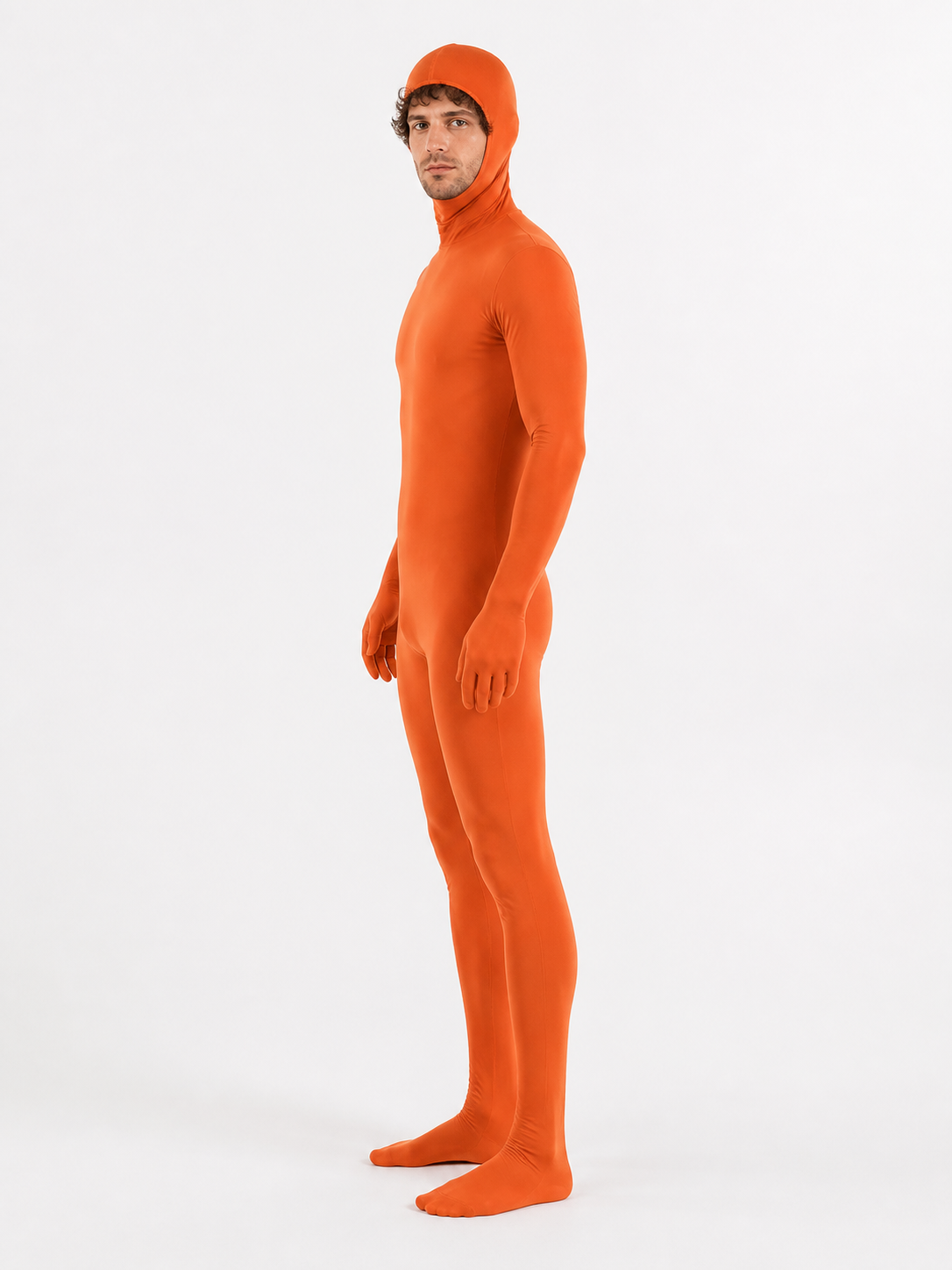 Orange Form-Fitting Hooded Jumpsuit side view