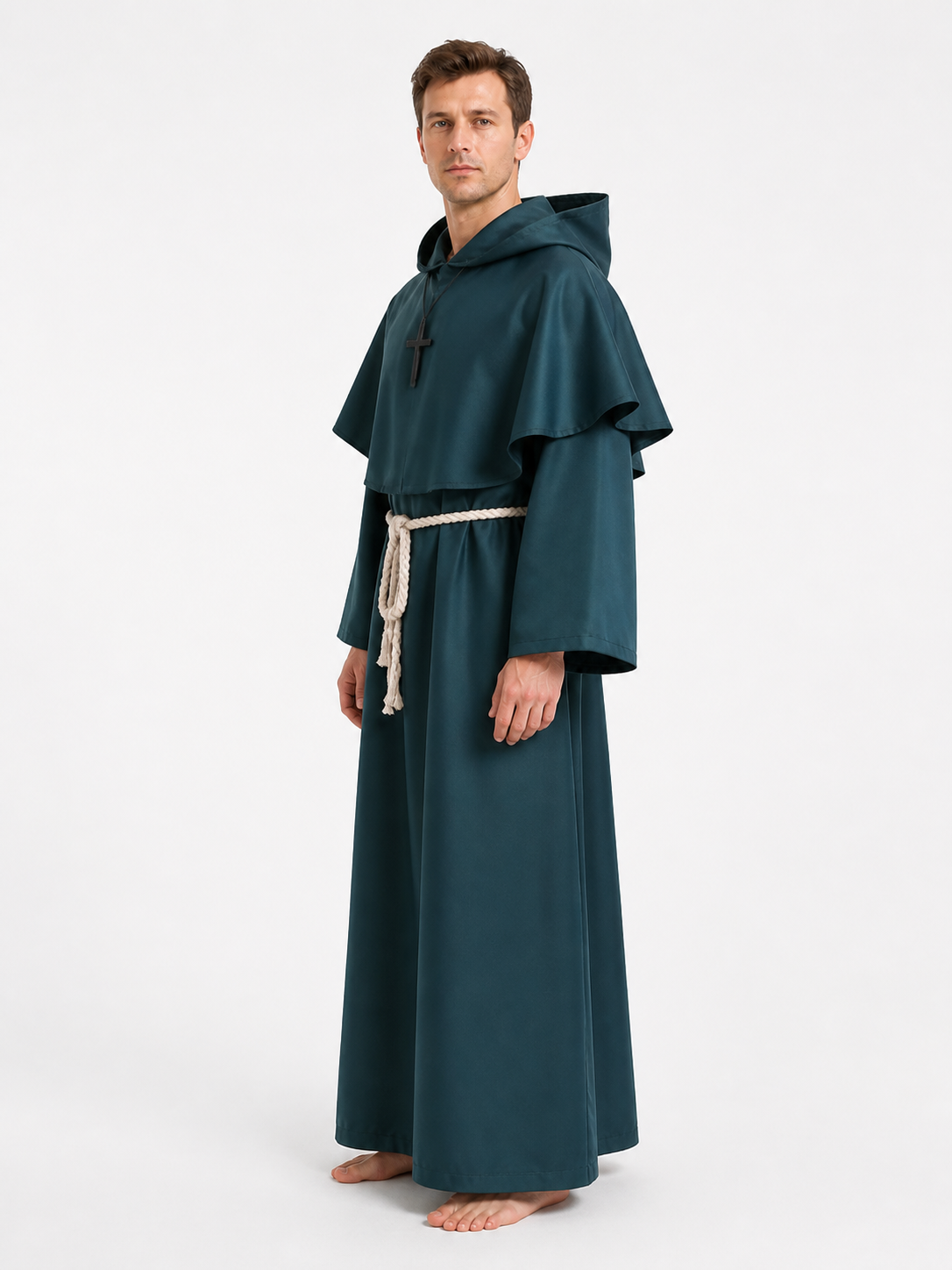 Dark Green Hooded Robe with Belt