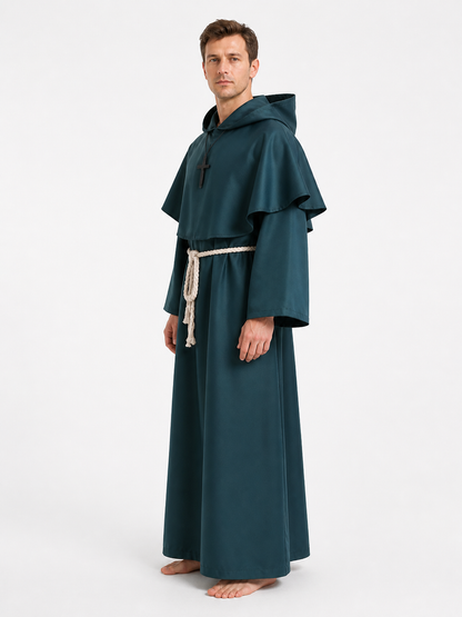 Dark Green Hooded Robe with Belt