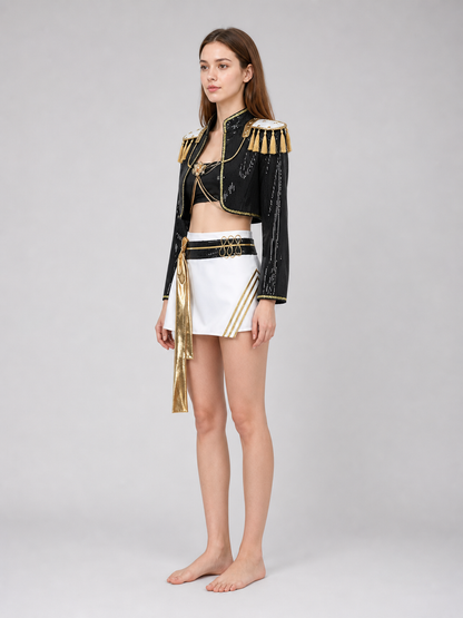 Mila Cosplay Costume, Black and Gold Stage Set