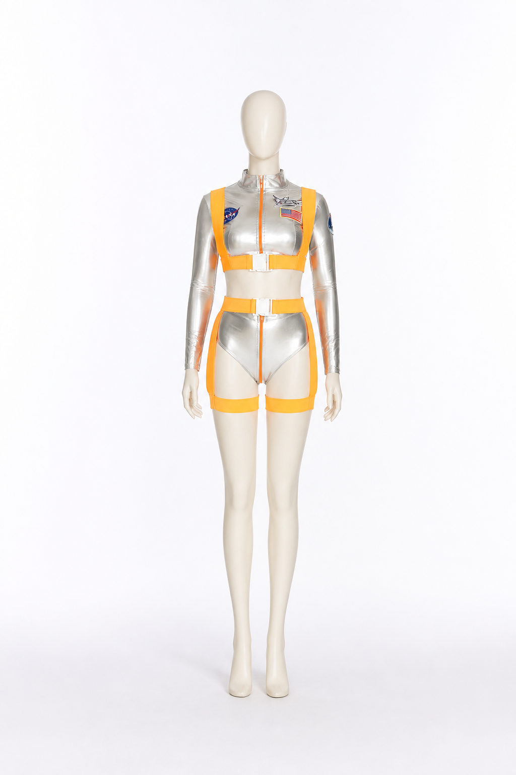 Men's Silver and Orange Astronaut Stage Costume side view