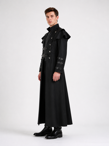 Long Gothic Coat with Stand-Up Collar side view