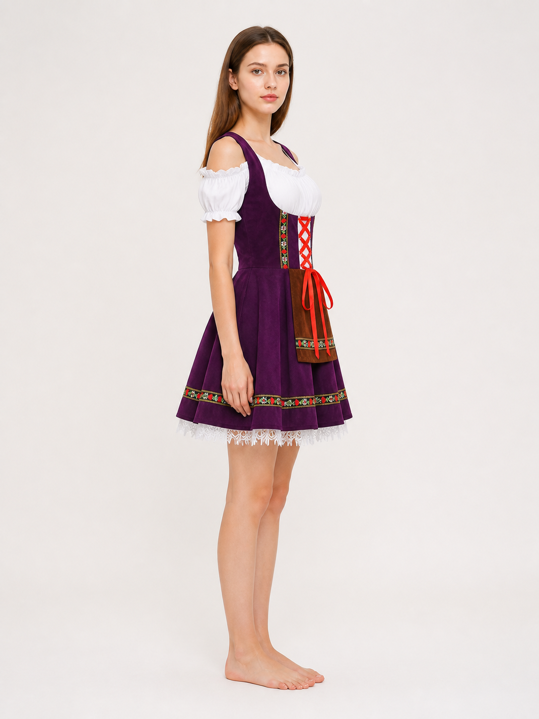 Historical Ethnic Costume with Apron and Trim side view