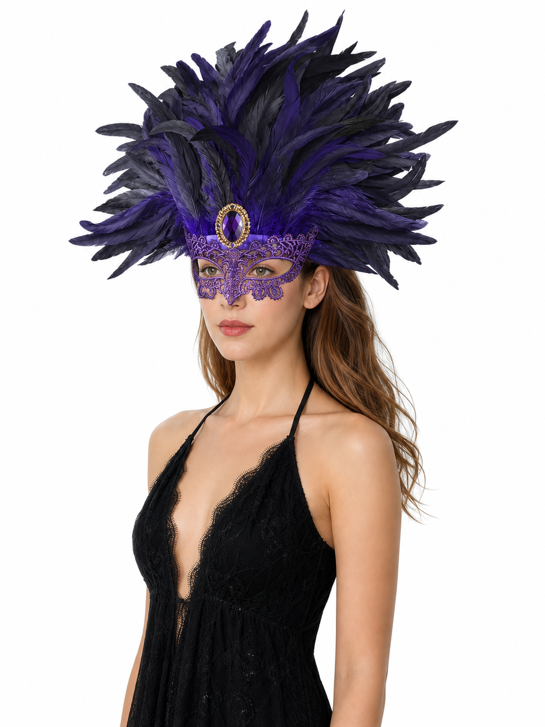 Carnival Feather Headpiece with Mask