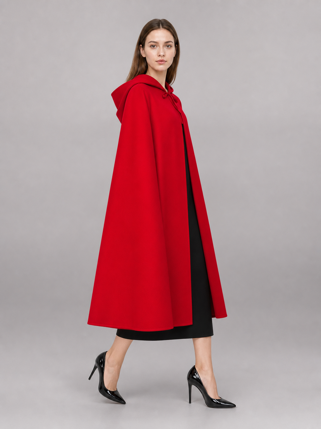 Long red hooded carnival cloak