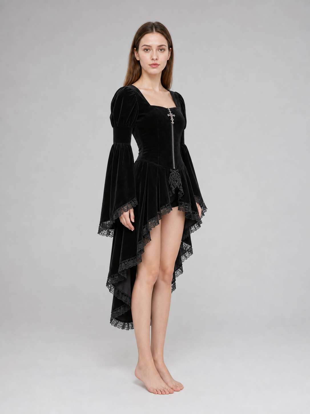 Gothic Cosplay Dress with Lace and Zipper