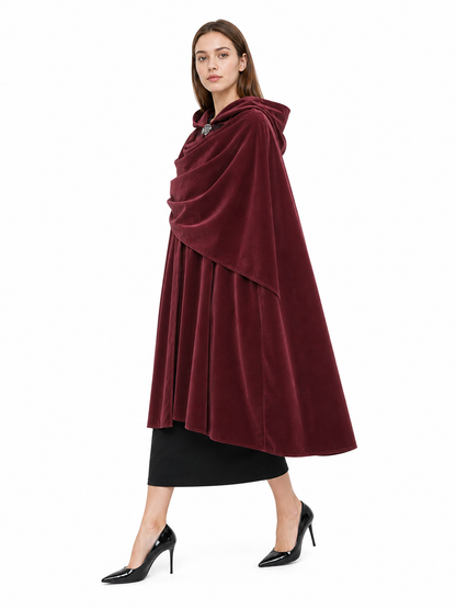 Burgundy Carnival Cloak with a Full Hood