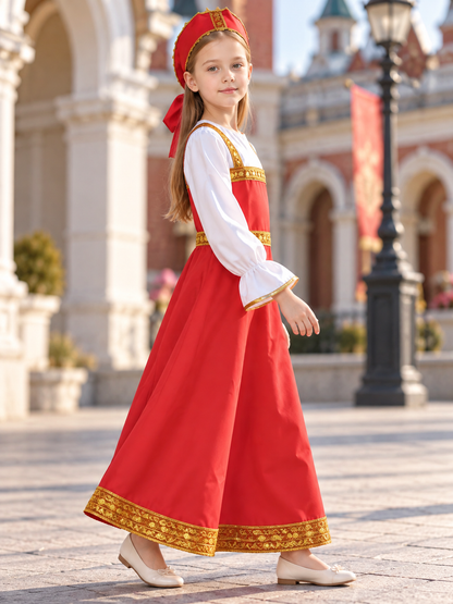 Red-and-White Cosplay Dress Costume with Headpiece side view