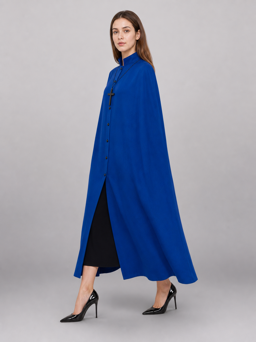 Long Blue Carnival Cloak with Cross