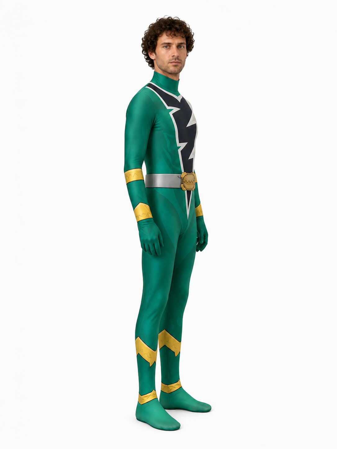 Knight Jumpsuit Costume with Mask and Zipper side view