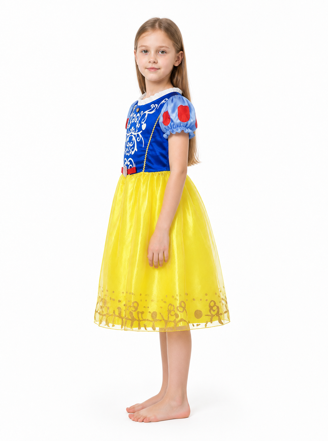 Children's Dress with Short Sleeves and a Red Belt side view