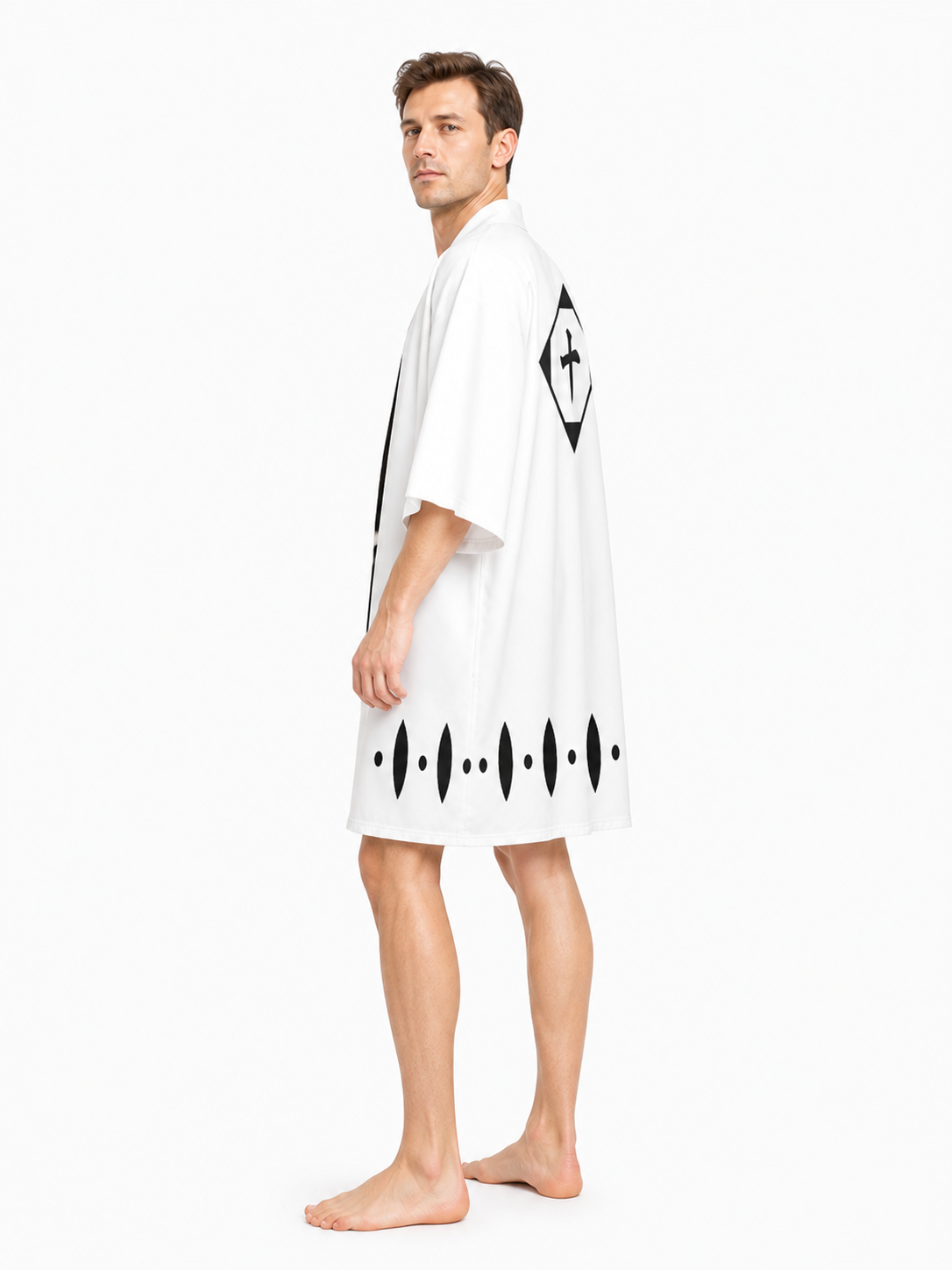 Bleach Anime Cosplay Cloak with Black Pattern side view