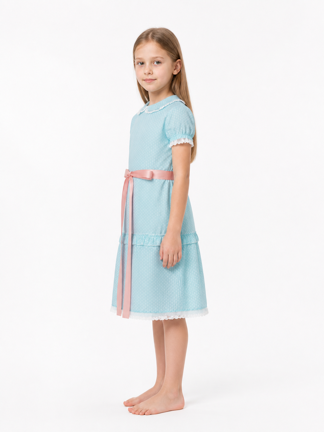 Cosplay Dress with Collar, Belt, and Ruffles side view