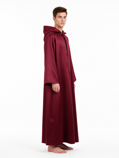 Burgundy Long Hooded Cape with Sleeves side view