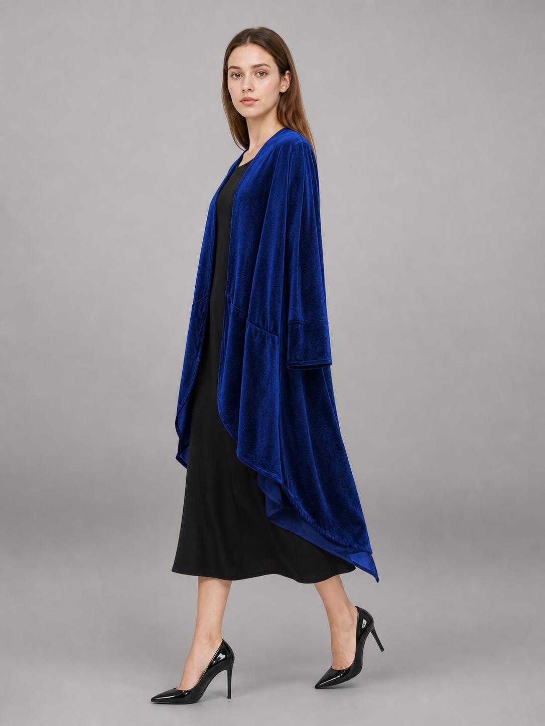 Long dark navy stage cloak