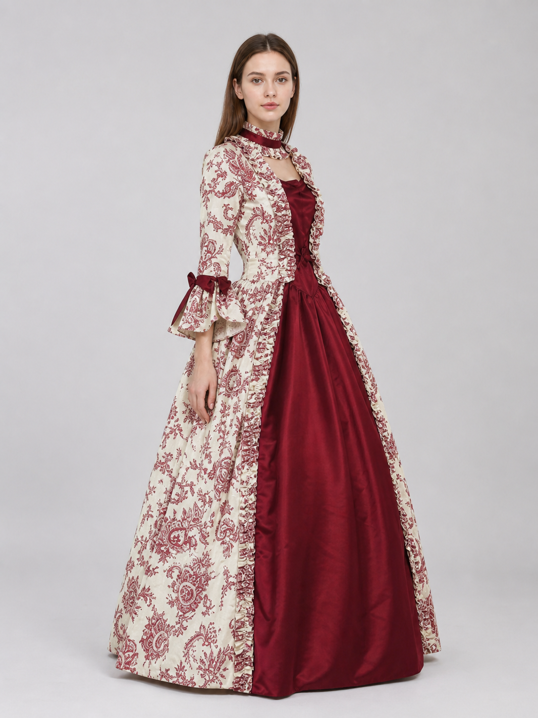 Vintage Dress with an Ornate Pattern and Full Sleeves