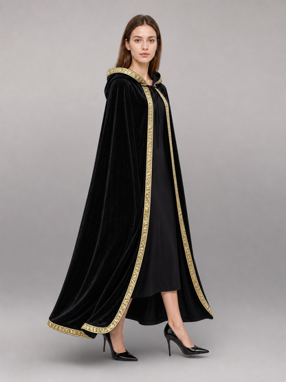 Black Carnival Cloak with Hood and Gold Trim