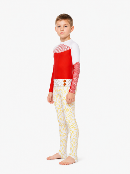 Zombie High Cosplay Jumpsuit in Red, White, and Yellow side view