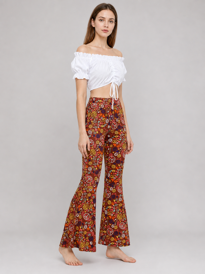 Hippie-Style Set: Flared Pants, Top, and Accessories