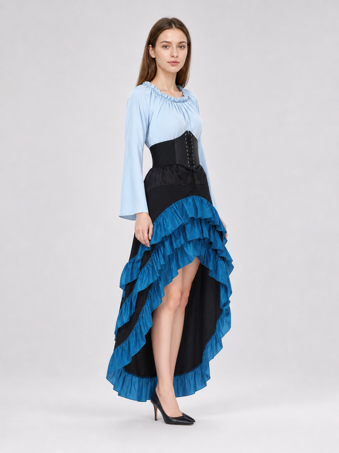 Gothic Corset Dress with Ruffles and Train