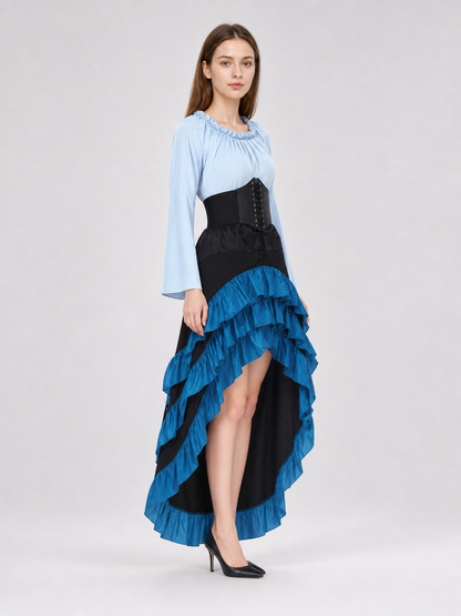 Gothic Corset Dress with Ruffles and Train