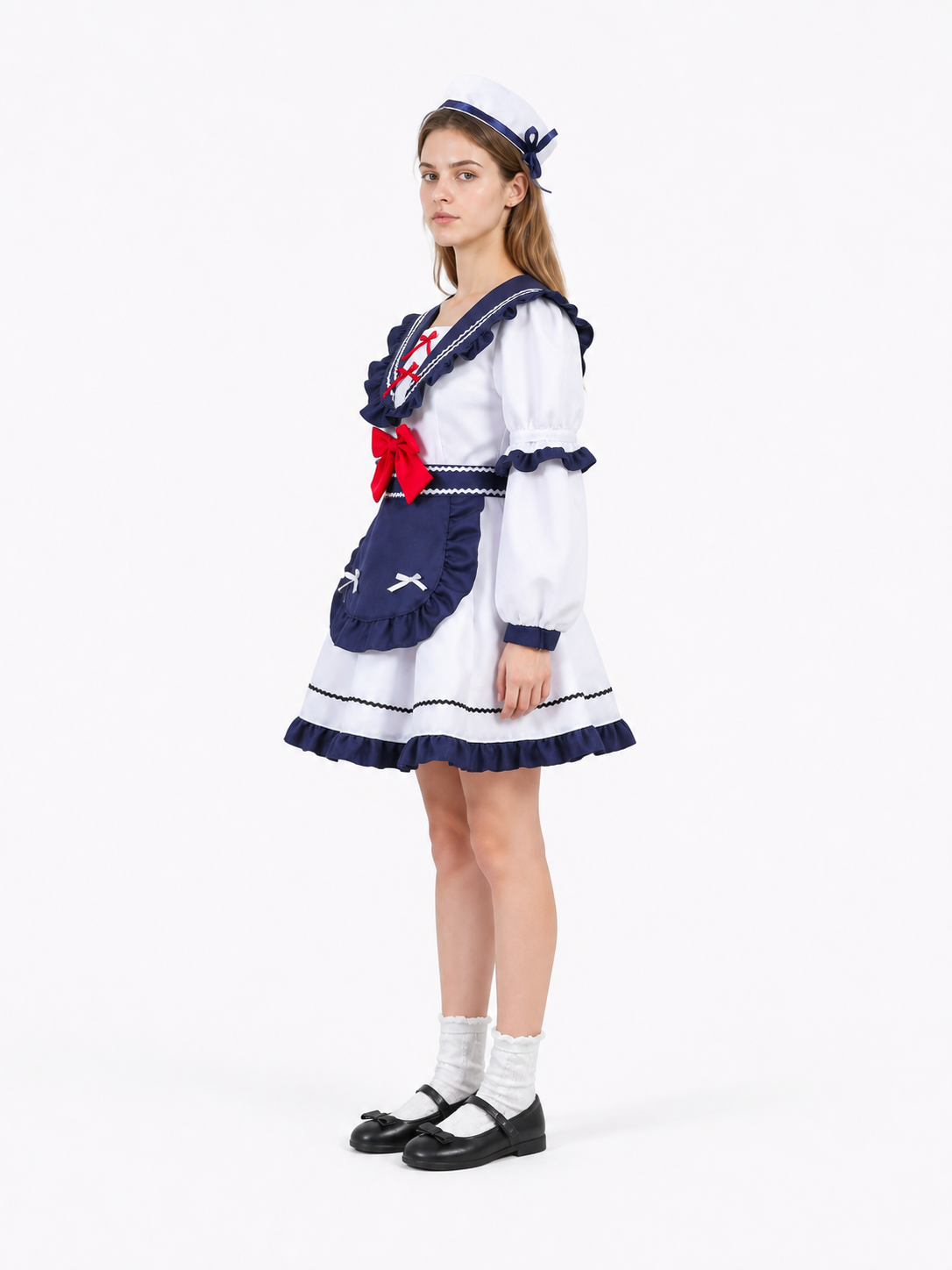 Nautical-Style Stage Costume with Apron and Bow side view