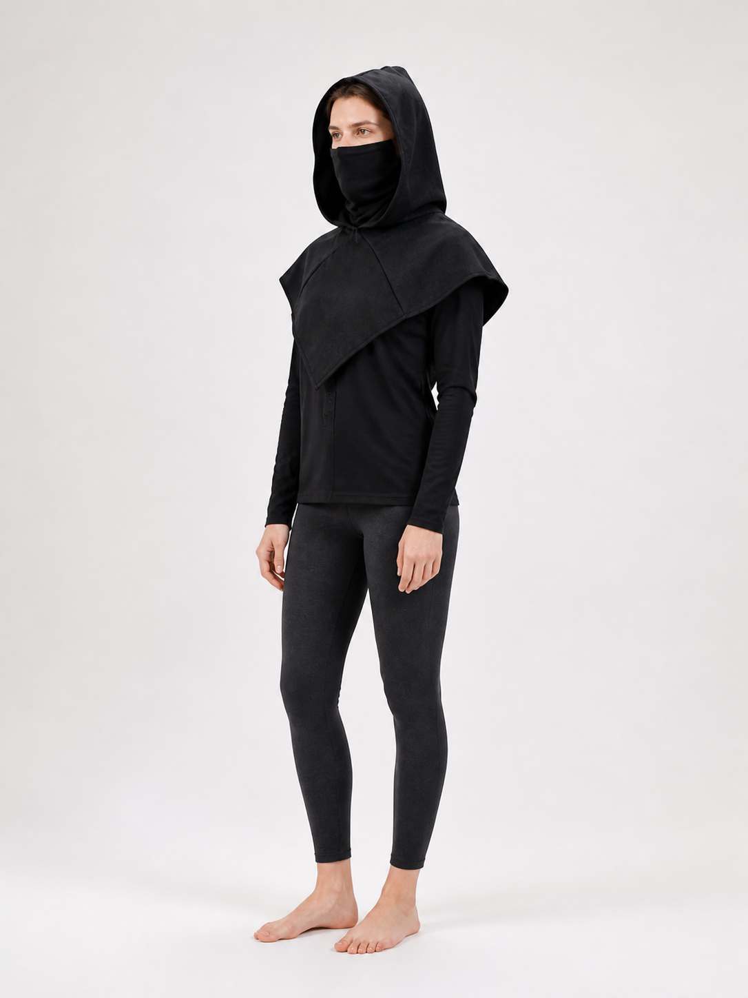 Black Carnival Cloak with Hood and Mask side view 3