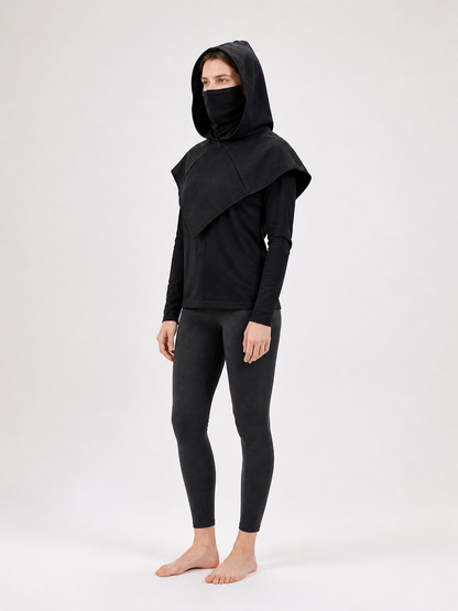 Black Carnival Cloak with Hood and Mask side view 3