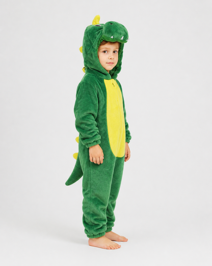 Dinosaur Jumpsuit with Tail and Hood side view