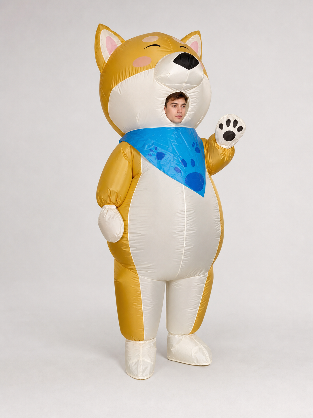 Inflatable Shiba Inu Costume with Blue Bandana