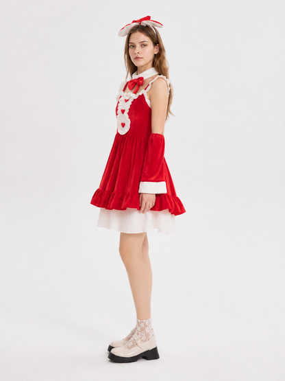 Red Christmas Dress with Bow and Ruffles side view